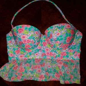 NWOT Lauren James Floral Ruffle Swim Top